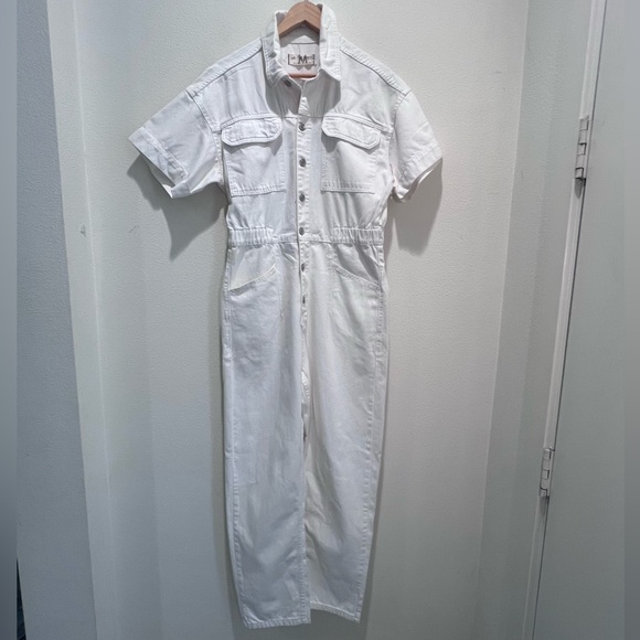 Free People 80s Style White Marci Utility Coveralls Denim Jean Jumpsuit - Picture 13 of 16